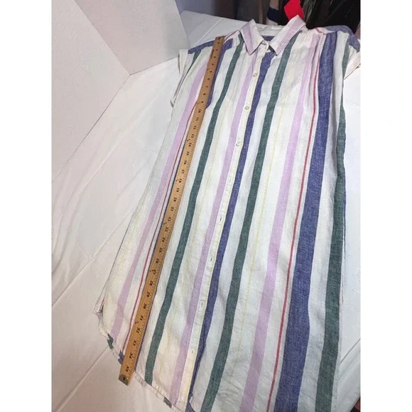 Old Navy Linen Blend Striped Button Down Shirt Dress with Slip Small Multi-Color - Picture 9 of 10